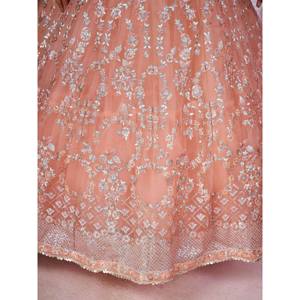Magnifique Lehenga Choli en tulle souple à sequins couleur pêche pour mariage - Product Image 1