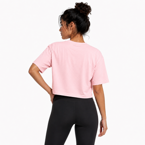 Camiseta Corta Rosa para Mujer, Cuello Redondo, Manga Corta, Corte Holgado, Color Sólido, Informal, Primavera Verano, 100% Algodón - Product Image 2