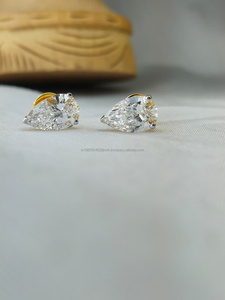 Boucles d'oreilles clous en diamant taille princesse cultivé en laboratoire, or rose 10K/14K/18K, halo carré, bijoux de luxe pour mariage pour femme - Product Image 2