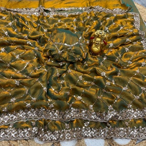 Luxury Handcrafted <b>Tissue</b> Organza Silk Saree Heavy Cutdana Hand Work Embroidery Swarovski Crystals Indian <b>Wedding</b> Party Bridal - Product Image 5