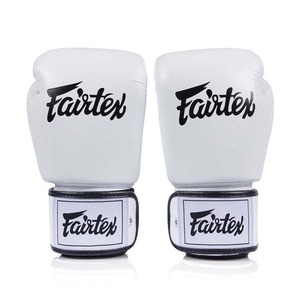 Fairtex White Boxing <b>Gloves</b> Genuine Leather Full Finger Hook & Loop Closure Adults Training Kickboxing Muay Thai <b>Gloves</b> - Product Image 1
