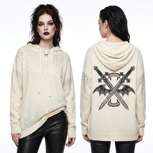 Sweat à capuche court rose délavé pour femme, imprimé tribal personnalisé au dos, motif morsure de vampire, streetwear, fabrication usine - Product Image 3