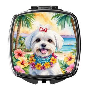 Espejo de maquillaje de viaje compacto para mujeres y niñas, Luau maltés, decorativo, plegable, diseño de mano, regalo de tamaño de bolsillo - Product Image 1