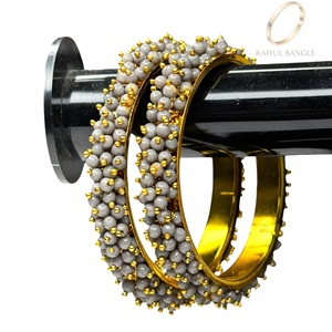 Premium Designer Grey Moti Pearl Metal Bangles <b>Set</b> Pearl <b>Bead</b> Embellishments High Quality Wedding Bangles Wholesale Price Women - Product Image 2