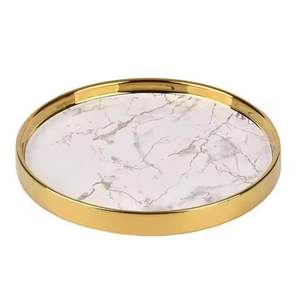 Marble Design Serving Tray with Gold Rim Decorative <b>Coffee</b> <b>Table</b> Tray Luxury Display Platter Home Decor Gift Item - Product Image 1