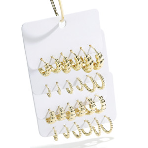Hot Selling Fashion 14k Gold Color Hoop Earrings Multipack Mixed Sizes Textured Ribbed Beaded <b>C</b>-shape Earrings Set for Woman - Product Image 1