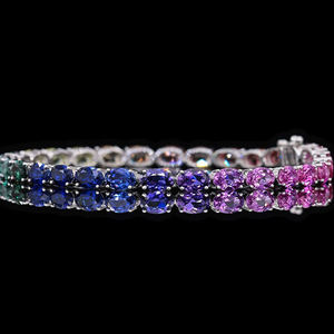 Pulsera de tenis de oro con zafiro multicolor para mujer, engaste de canal, corte ovalado, joyería de lujo clásica para uso diario - Product Image 5