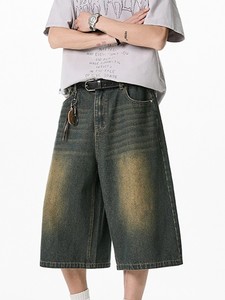 Shorts en jean délavé pour homme, taille haute, style décontracté, couleur unie, avec braguette boutonnée, en coton, dernière collection - Product Image 2