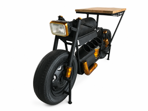 Motorcycle Bar <b>Table</b> Bike <b>Console</b> <b>Table</b> Wood Top Metal Base Wine Bucket Glass Rack for Home Hotel - Product Image 2