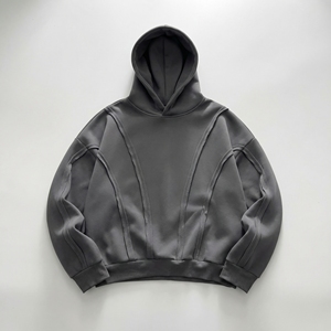 Sweat à capuche surdimensionné Charcoal avec panneaux à coutures apparentes — Détails de panneaux incurvés en relief |   Hoodie streetwear haut de gamme OEM / Marque privée - Product Image 1