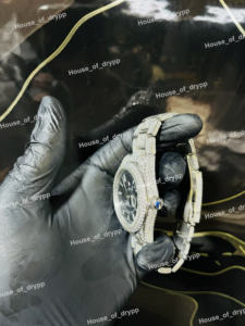 Montre de sport chronographe Iced Out Moissanite Diamond Bezel avec bracelet orange, style Hip Hop, pour homme, boîtier en acier inoxydable de luxe, montre haut de gamme - Product Image 4