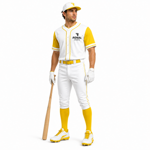 Uniforme de Béisbol para Hombre RONAL SPORTS, Blanco y Amarillo, Manga Corta, Jersey de Poliéster que Absorbe la Humedad, Conjunto de Pantalones, para Adultos, Todas las Temporadas - Product Image 3