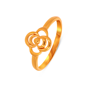 Bague spirale fleurie dorée, design artistique torsadé en boucle circulaire ajourée, bague statement pour femme - Product Image 1