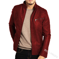 Blouson Moto Homme Mego Industry Bleu en Polyester Col Montant Fermeture Éclair Coupe Slim Coupe-Vent Vintage Manches Classiques Automne