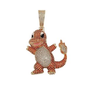 Rhodium Plated Brass Cartoon Dragon Pendant Necklace Zircon Inlay Hip Hop <b>Charm</b> Jewelry for Party Gift - Product Image 2