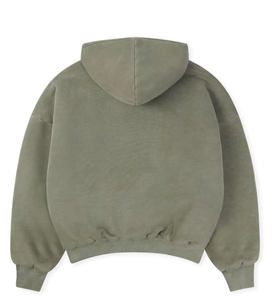 Sudadera con Capucha Verde Oliva para Hombre, Corte Holgado, Algodón French Terry, Color Sólido, Diseño con Bolsillos, Ropa Casual de Otoño - Product Image 3
