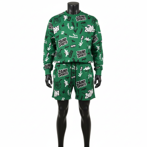 Ensemble court en molleton de coton et polyester 320 GSM vert menthe pour femme, avec logo patch chenille tie-dye effet vieilli – Nouveauté pour femme - Product Image 4