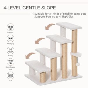 Albero per Gatti a 4 Livelli Bianco con Tiragraffi per Letto Alto o Divano - Product Image 3