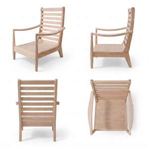 Fauteuil de salon moderne minimaliste en bois massif avec dossier à lattes et rembourrage en mousse et coton, idéal pour salon, patio, hôtel, avec garantie de 3 ans - Product Image 6