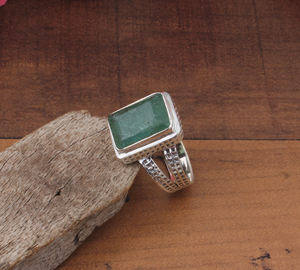 Bague de fiançailles en argent sterling 925 sertie d'un jade vert rond de luxe, taille brillant, sertie de pierres, cadeau de fête de mariage pour femme, bijoux fins - Product Image 4