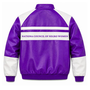 NCNW Sorority PU Leather cropped Varsity <b>Jacket</b> Purple & White Letter Print Full Sleeve Zipper Women's <b>Racing</b> <b>Jacket</b> - Product Image 3