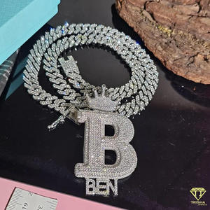 Luxury " M " Letter Pendant Moissanite Diamond Necklace Custom <b>Name</b> Hip Hop Jewelry Cuban Link <b>Chain</b> Gift - Product Image 4