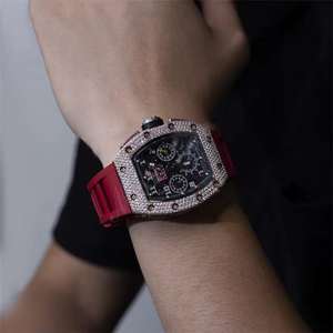 Reloj mecánico automático personalizado de lujo, unisex, con diamantes de moissanita VVS, correa de caucho. - Product Image 5