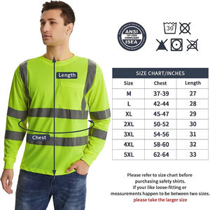 Polo de sécurité à manches longues taille 5XL avec bandes réfléchissantes, chemise de travail pour homme avec poche, vêtements de travail - Product Image 6