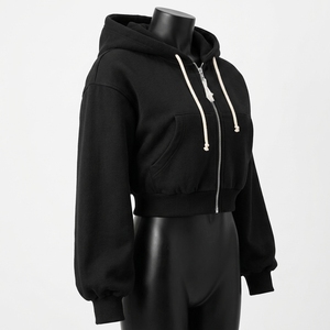 Hoodie court personnalisé pour femme, style streetwear, 100% coton, respirant, écologique, décontracté - Product Image 3