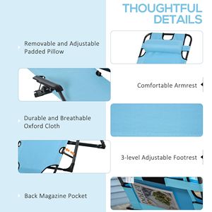 Lettino Prendisole Pieghevole da Esterno 2-in-1 con Cuscino, Reclinabile a 120/180 Gradi, in Tessuto Oxford Blu e Rete Metallica - Product Image 4