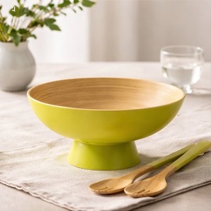 Handmade Spun Bamboo <b>Serving</b> Bowl Set with Spoon and Fork Kitchenware Bamboo Salad Bowls Food Fruit made in Vietnam - Product Image 4