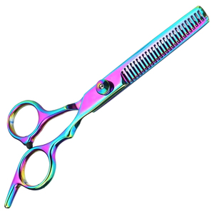 Tijeras de Entresacar Rainbow de 6 Pulgadas, Acero Inoxidable, Punta Redonda, 28 Dientes, para Diestros, Herramientas de Peluquería, Tijeras Texturizadoras de Mango Largo - Product Image 5