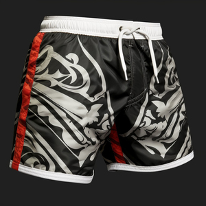<b>Mens</b> Sublimation MMA Fight <b>Shorts</b> Ghrapic Skull <b>Pattern</b> Quick Dry Elastic Waist Sporty Board <b>Shorts</b> with Pockets Red Trim - Product Image 4