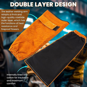 Manches de soudage en cuir de vachette véritable JNM SAFETY pour hommes, résistantes à la chaleur et aux flammes, avec trou pour le pouce, protection des mains - Product Image 3