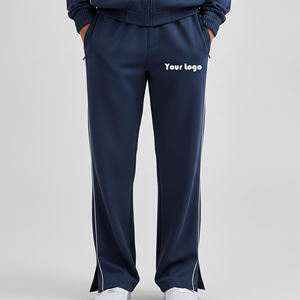 Pantalon de survêtement bleu marine pour homme, taille élastique, bande latérale, coupe décontractée, respirant, en polyester tricoté, idéal pour l'automne - Product Image 4