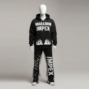 ชุดเซ็ตสองชิ้นสำหรับฤดูหนาว กางเกงขายาวผ้าเฟรนช์เทอร์รี่ปักลาย ฮู้ดดี้แบบจ็อกเกอร์ มีเชือกผูก เอวสูง ผ้าหนา เป็นมิตรต่อสิ่งแวดล้อม - Product Image 4