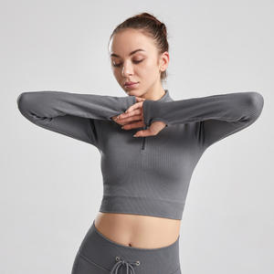 Ropa Deportiva para Mujer, Camiseta de Yoga sin Costuras de Color Sólido, Manga Larga, Top Corto para Entrenamiento, Secado Rápido, Transpirable, Conjuntos de Yoga - Product Image 1