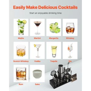 Juego de Coctelería de Acero Inoxidable de 13 Piezas con Soporte de Bambú, Kit de Barman Boston que Incluye Cuchara Mezcladora, Mortero, Jigger - Product Image 4