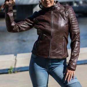Nouvelles vestes pour femmes en cuir véritable, style vintage, avec logo personnalisé, fermeture éclair marron, pour l'hiver, style streetwear. - Product Image 5