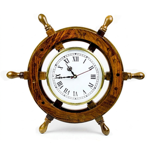 Nautical Ship Wheel Wooden Wall <b>Clock</b> Steering Helm Design Art Deco Style Eco-friendly <b>Battery</b> Powered Customized Wall <b>Clock</b> for - Product Image 4