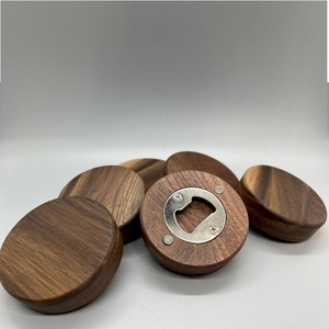 Wholesale Coaster Round Wood Beer Magnet Opener Custom Logo Laser Engraved <b>Magnetic</b> Beer Bottle Opener - Product Image 3