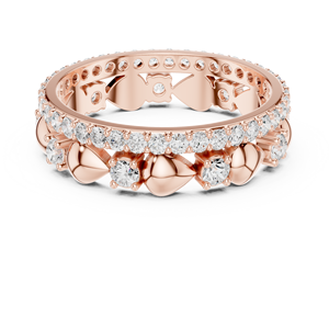 Bague en or rose sertie de diamants, taille ovale et ronde, alliance superposée, cadeau de bijoux pour anniversaire de mariage - Product Image 2