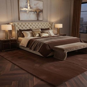 Tapis d'intérieur moderne et minimaliste en laine/soie marron chocolat uni, antidérapant, à poils moyens, texture douce, tapis de luxe pour salon et chambre à coucher - Product Image 4