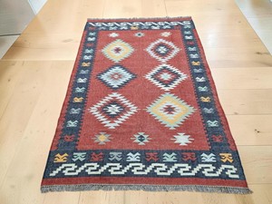 Handmade Kilim Area <b>Rug</b> Geometric Pattern Flatweave Wool Acrylic Rectangle Living Room <b>Boho</b> Tribal Style Jute Backing - Product Image 3