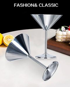 Verres à cocktail martini en acier inoxydable poli miroir, grande capacité 250 ml, écologiques, compatibles lave-vaisselle, cadeaux promotionnels - Product Image 1