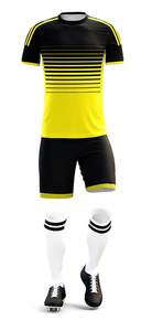 Ensemble de maillots de football pour hommes, noir et jaune rayé, sublimé, 100% polyester, manches courtes, col rond, évacuation de l'humidité, coupe athlétique - Product Image 3