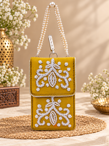 Handmade Embroidered Mini Clutch Wallet With Pearl Chain Handle Assorted Colors <b>For</b> Evening Party CSIEI20-120 - Product Image 2