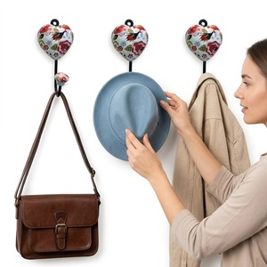 Ba Ceramic Heart Shape Wall <b>Hook</b> With Floral Design For Home Decor - Product Image 3