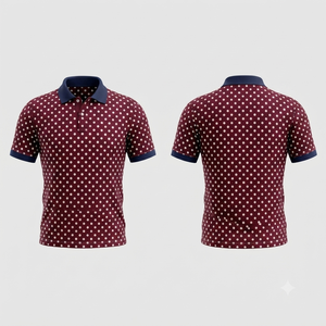 เสื้อโปโลผู้ชายสีแดงเลือดหมู ลายจุด แขนสั้น ผ้าถัก สไตล์ลำลอง - Product Image 1