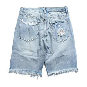 Shorts Bermuda de Mezclilla Rasgados de Cintura Alta para Hombre, Cintura Elástica, Estilo Casual, Secado Rápido - Product Image 4